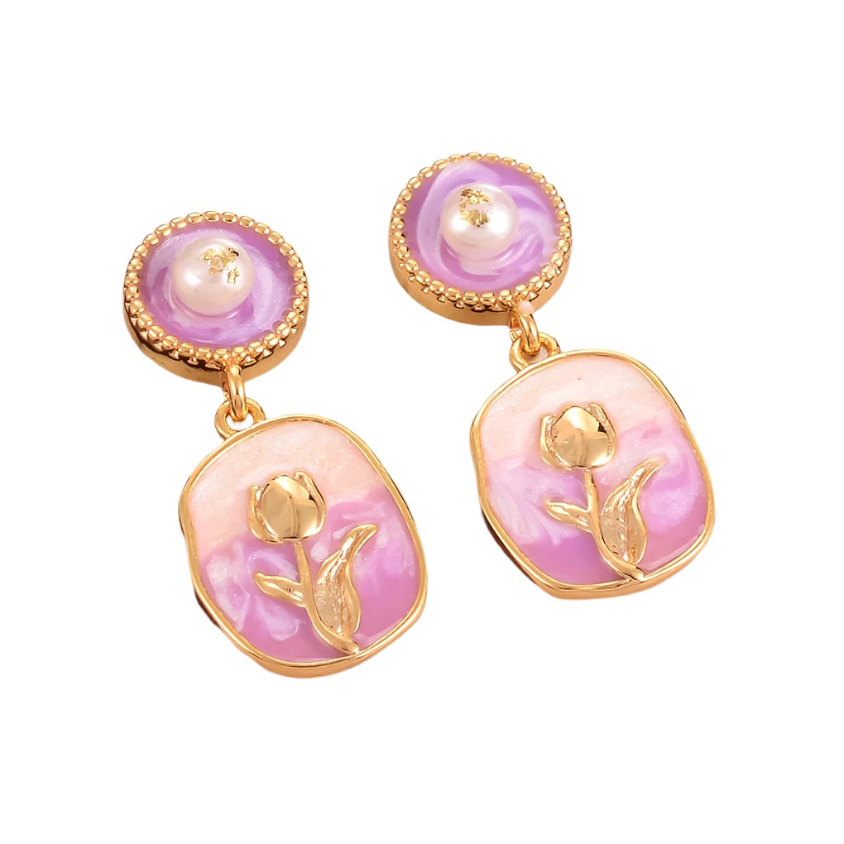 Natural Pearl Flower  Earrings Oil Painting Collection