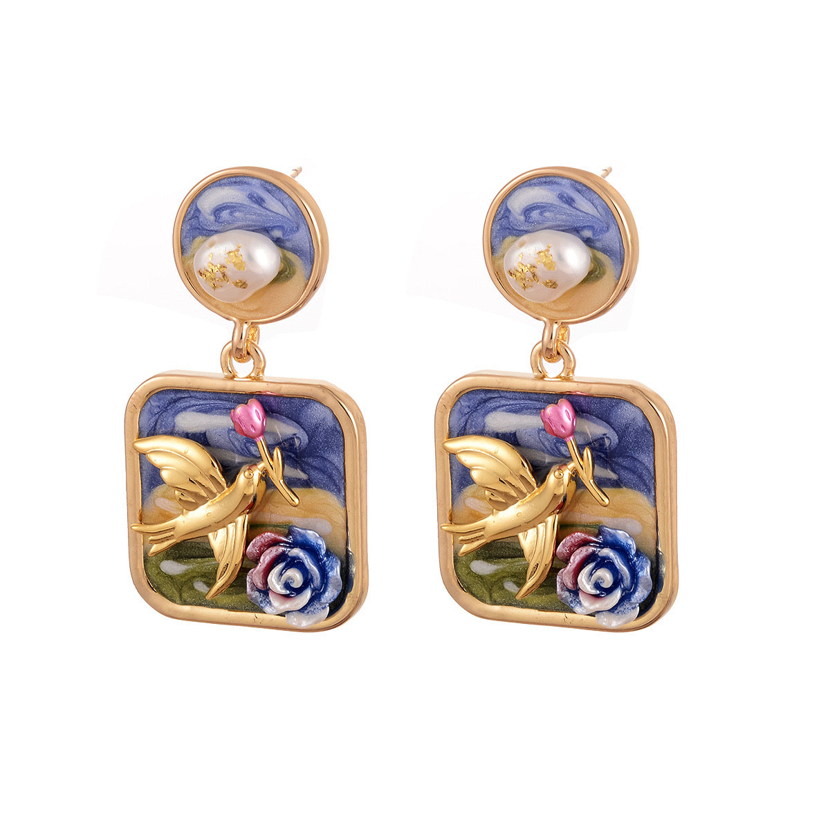 Natural Pearl Flower  Earrings Oil Painting Collection