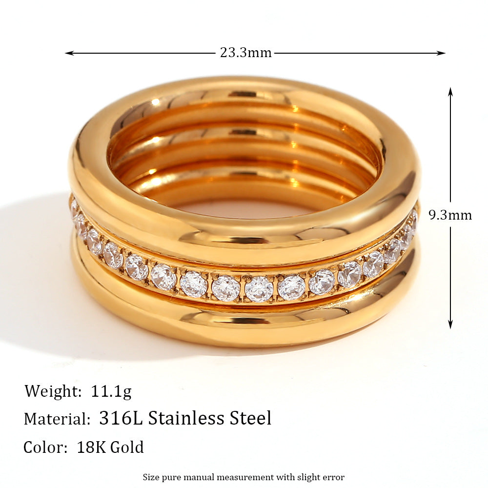 Personalized Stainless Steel 18K Gold Plated Zirconia Vegan Ring Set of 3