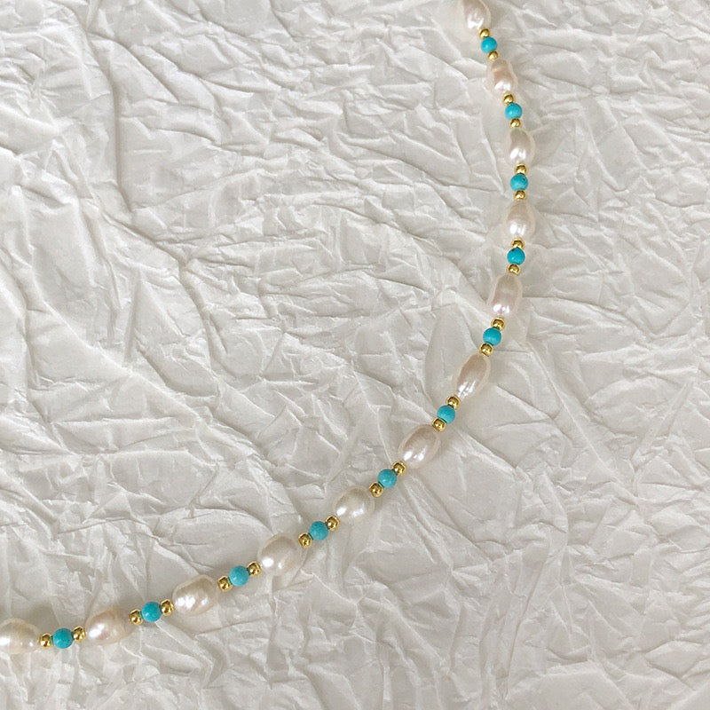 Freshwater Pearl Necklace Turquoise Women's Versatile High-end New Chinese Style Dopamine Beaded Clavicle Chain Necklace Wholesale